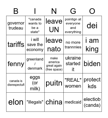 state of the union Bingo Card