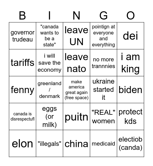 state of the union Bingo Card