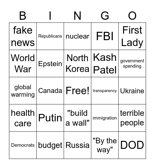TRUMP SOTU Bingo Card