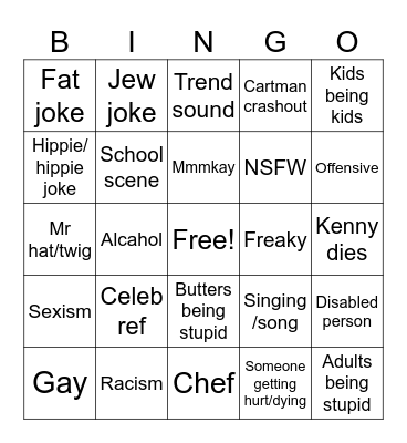 South park Bingo Card
