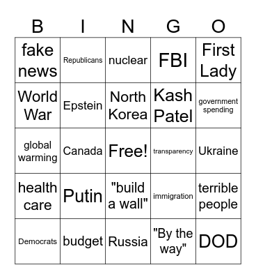 TRUMP SOTU Bingo Card