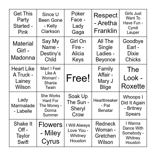 To All The Ladies In The Place! Bingo Card