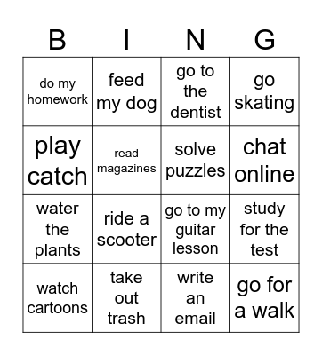 I have to.. / I like to.. Bingo Card