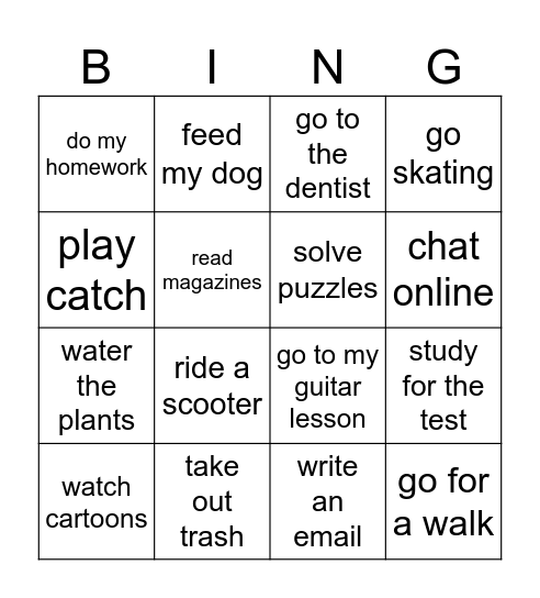I have to.. / I like to.. Bingo Card