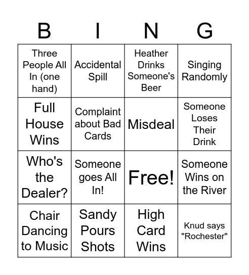 Sandy's House Bingo Card
