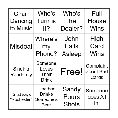Sandy's House Bingo Card