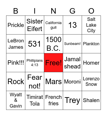 4th Ward Bingo Card
