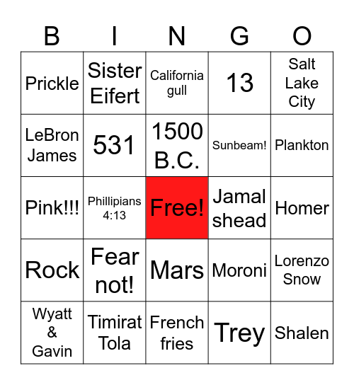 4th Ward Bingo Card