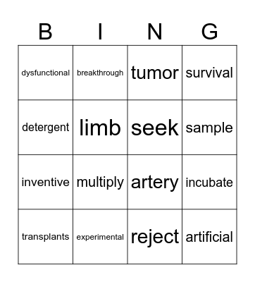 Vocabulary Bingo Card