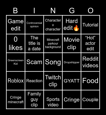 YouTube shorts Bingo Card