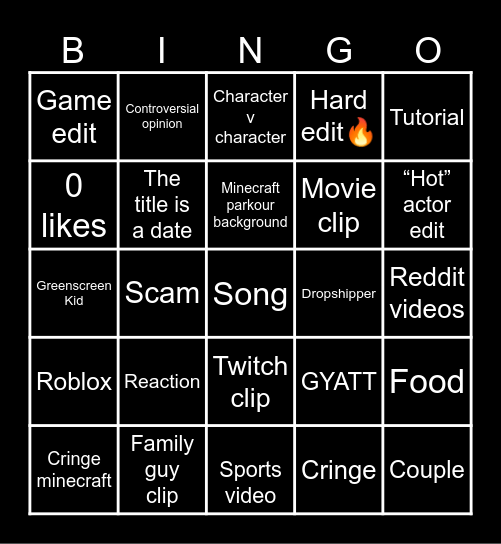 YouTube shorts Bingo Card