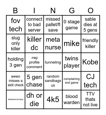 DBD BINGO Card
