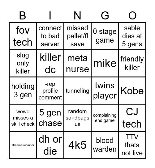 DBD BINGO Card