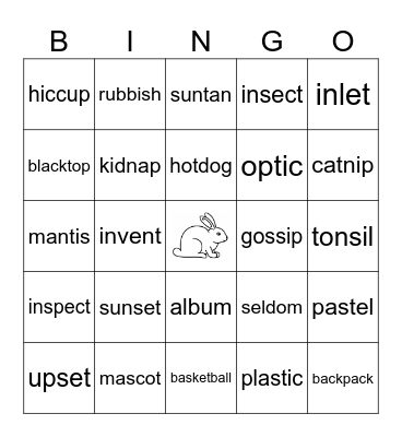 Closed Syllable Words Bingo Card