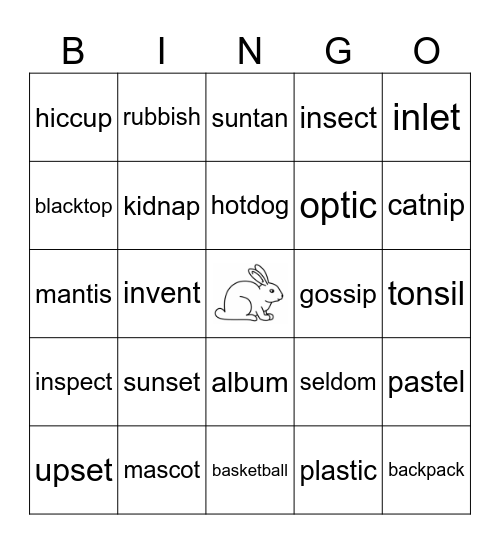 Closed Syllable Words Bingo Card