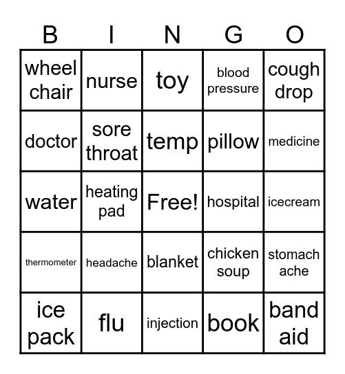 I'm Sick Bingo Card