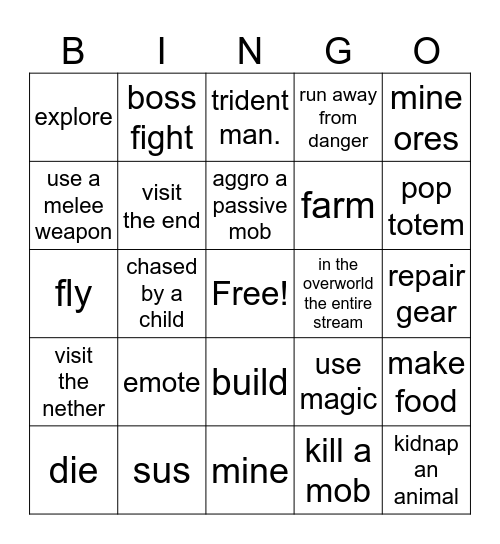 Sprout's Minecraft Bingo Card