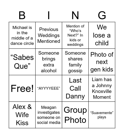 Garcia Wedding Bingo Card