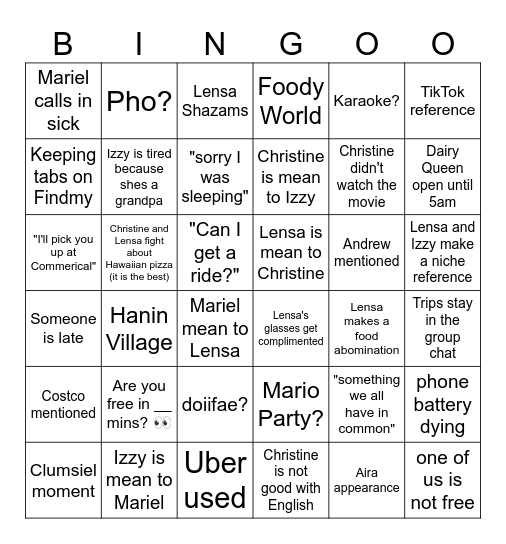 MILC Bingo Card