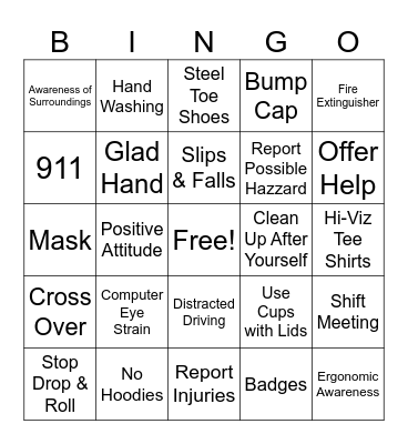 Warehouse Safety Bingo Card