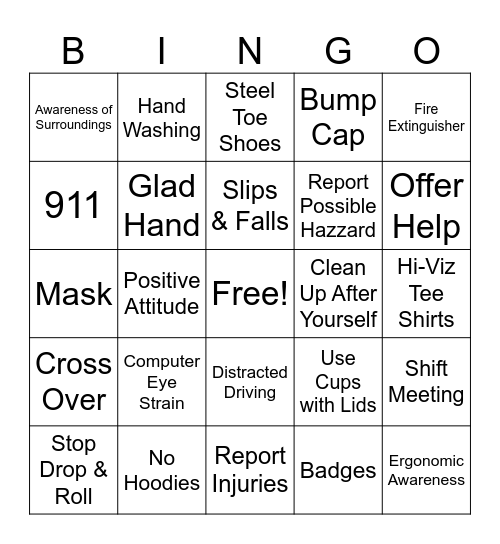 Warehouse Safety Bingo Card