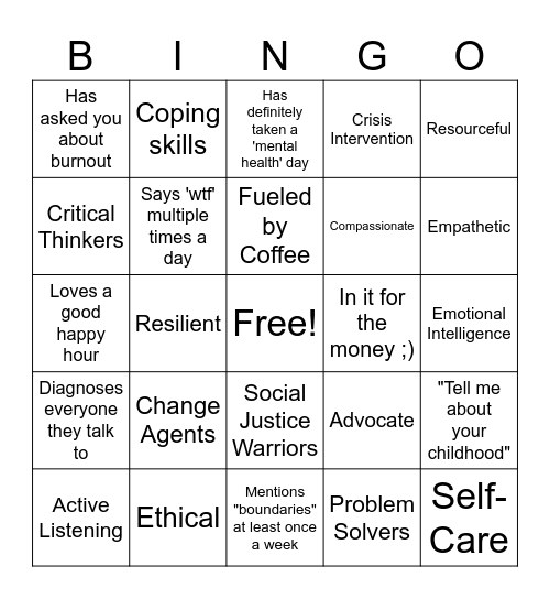 CCP Social Work Month 2025 Bingo Card