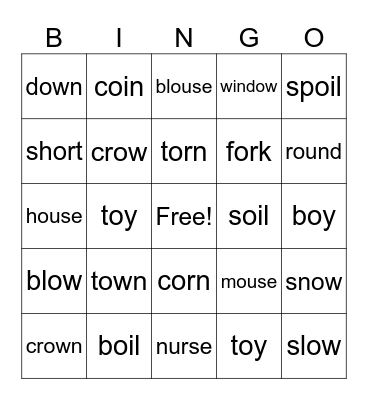 Phonics Bingo Card
