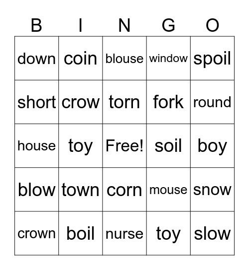 Phonics Bingo Card