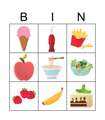 Food and drinks Bingo Card