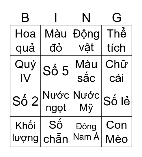 TẬP HỢP Bingo Card