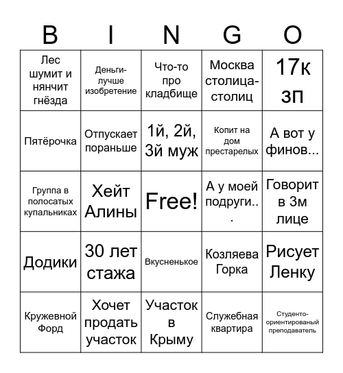 Землеустройство Bingo Card