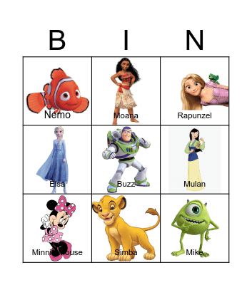 Disney Characters Bingo Card
