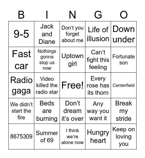singo Bingo Card