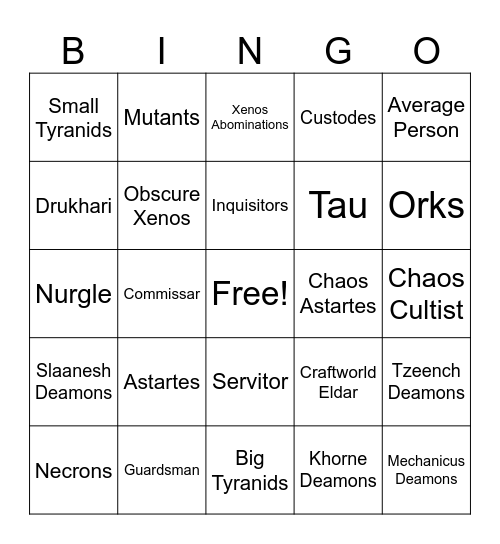 Slime K.O. Bingo Card