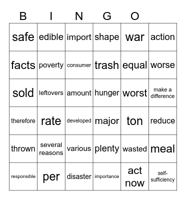 Lesson 9 Vocabulary Bingo Card