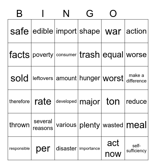 Lesson 9 Vocabulary Bingo Card