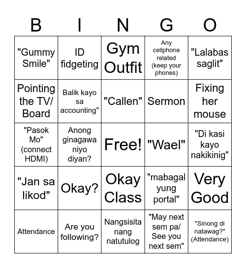Ma'äm "B"ingo Bingo Card
