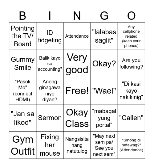 Ma'äm "B"ingo Bingo Card