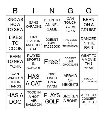 ICEBREAKER BINGO Card