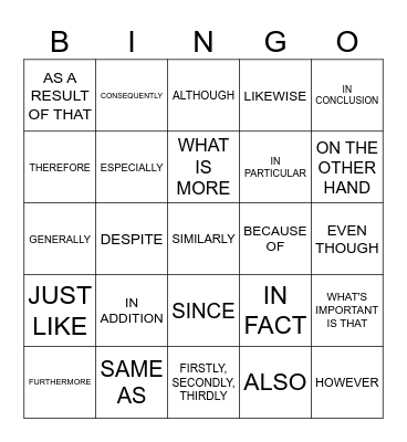 LINKING WORDS Bingo Card