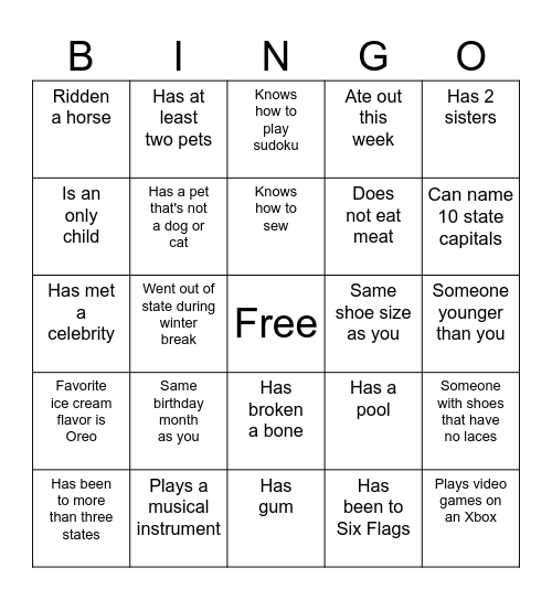 Untitled Bingo Card