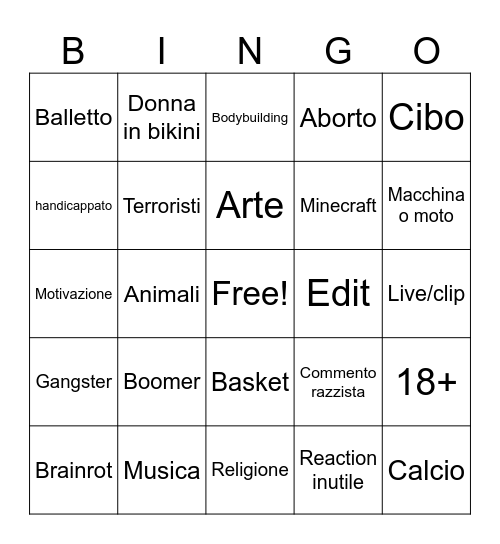 Tiktok bingo ita Bingo Card