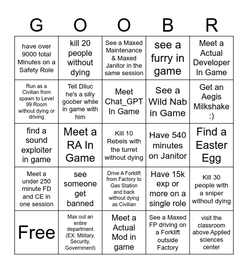 NBTF Bingo (In Public Server Only) Bingo Card