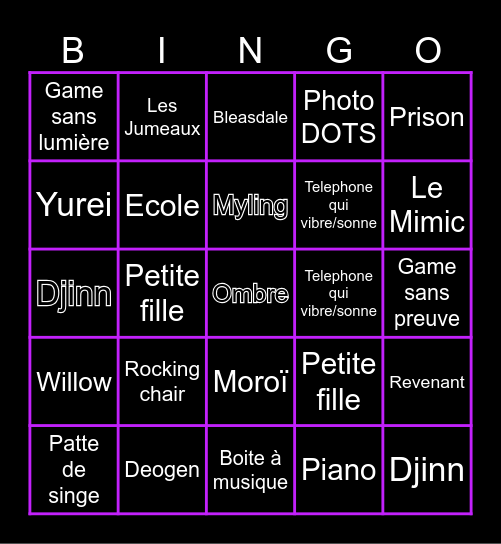 BINGO PHASMO Bingo Card