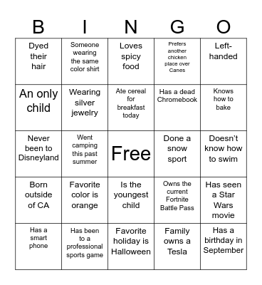 Untitled Bingo Card