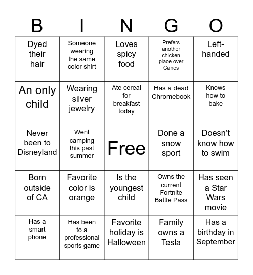 Untitled Bingo Card