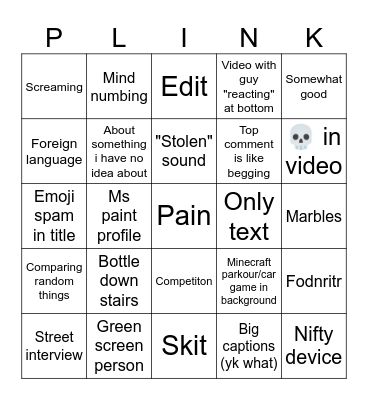 Youtube shorts bingo Card