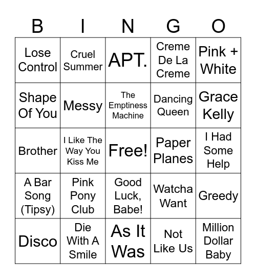 JONAS LOVV 5 Bingo Card