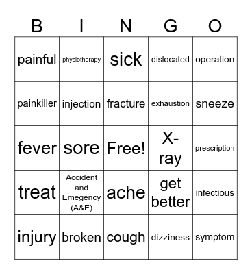 Health and medical care Bingo Card