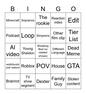 2025 yt shorts bingo Card